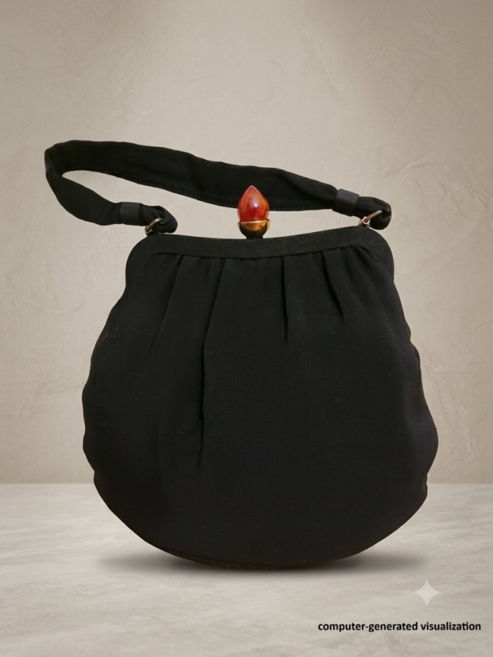 Vintage MCM Black Crepe Evening Bag with Unique Clasp by Garay